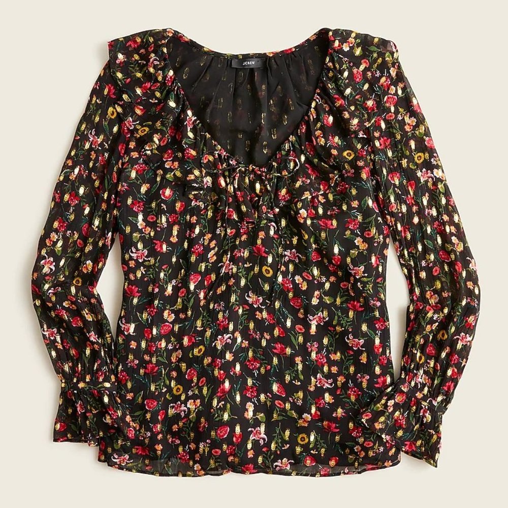 J. Crew Ruffleneck Top in Midnight Vintage Floral S